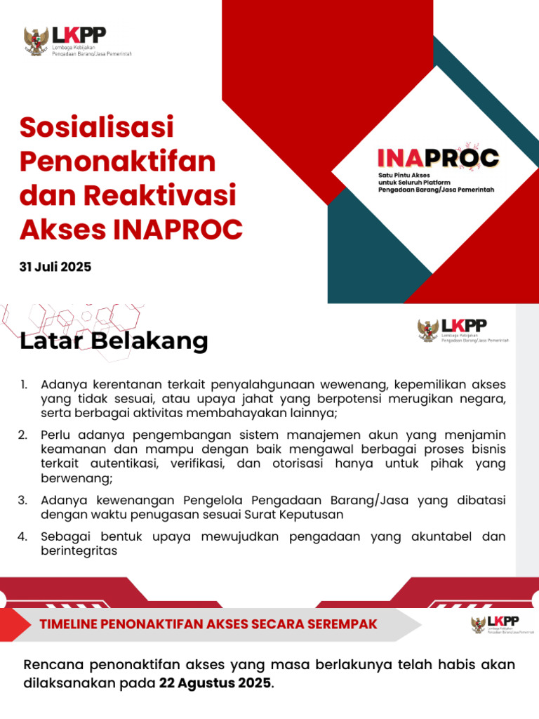 Panduan Penonaktifan dan Reaktivasi INAPROC | PDF