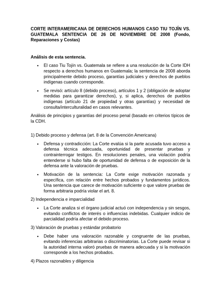 Corte Interamericana de Derechos Humanos Caso Tiu Tojín v1 | PDF ...