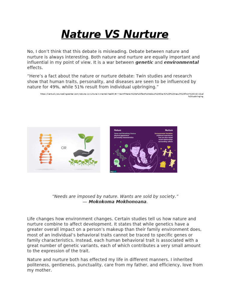 Nature vs. Nurture: A Balanced Perspective | PDF | Nature Versus ...