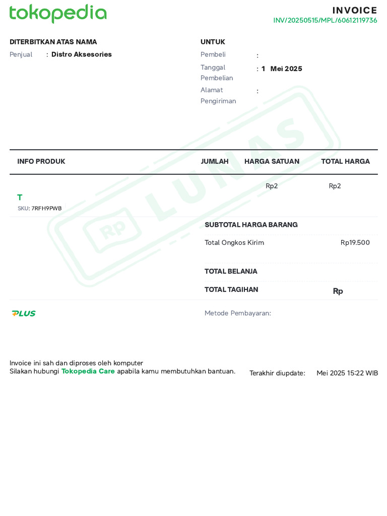 Invoice Pembelian Distro Aksesories | PDF