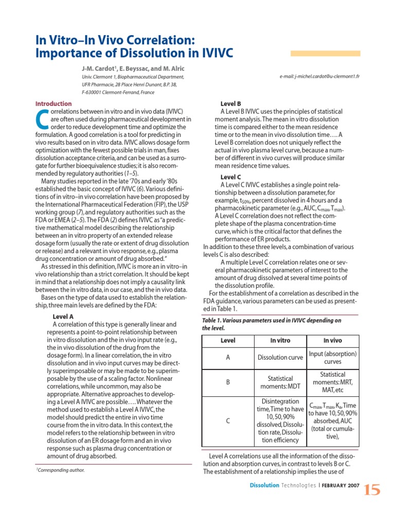 In Vitro-In Vivo Correlation: Importance of Dissolution in IVIVC | PDF ...