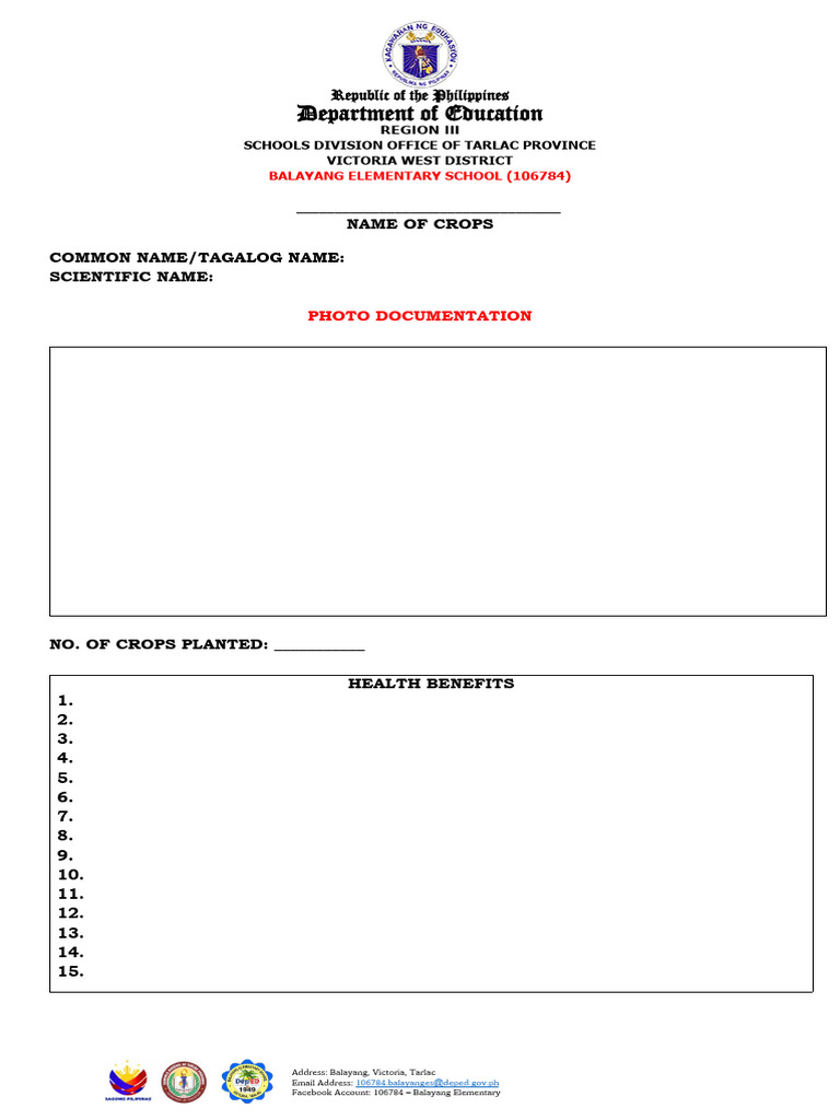 Balayang Elementary School Crop Report | PDF