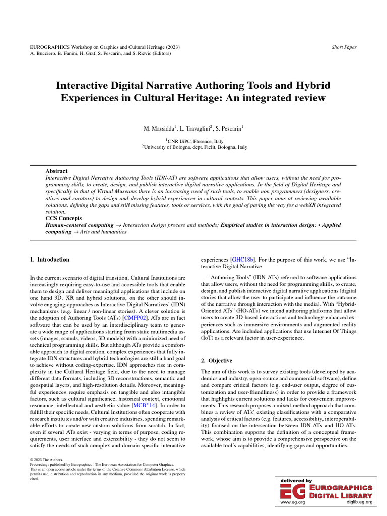 Interactive Tools for Cultural Heritage | PDF | Virtual Reality ...