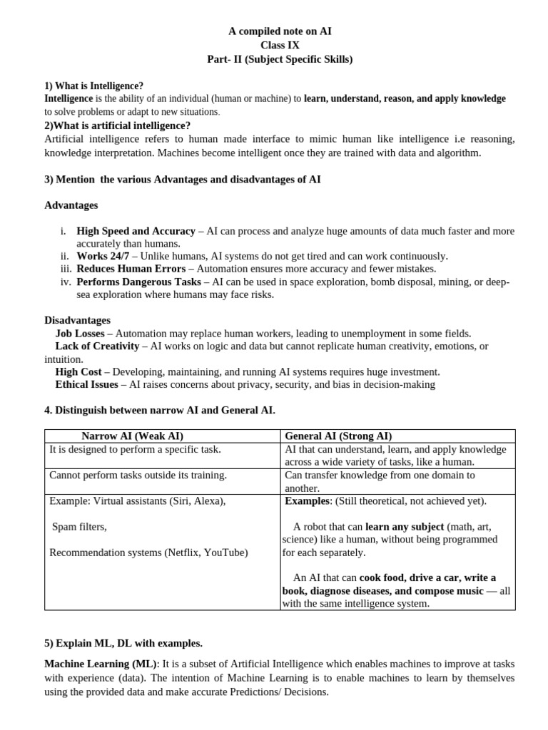 Class 9 AI Skills Overview | PDF | Artificial Intelligence ...