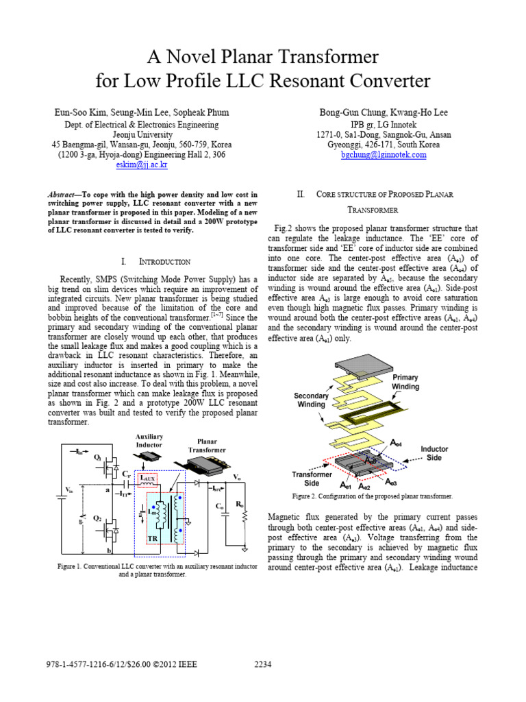 Novel Planar Transformer for LLC Converter | PDF | Inductance | Transformer
