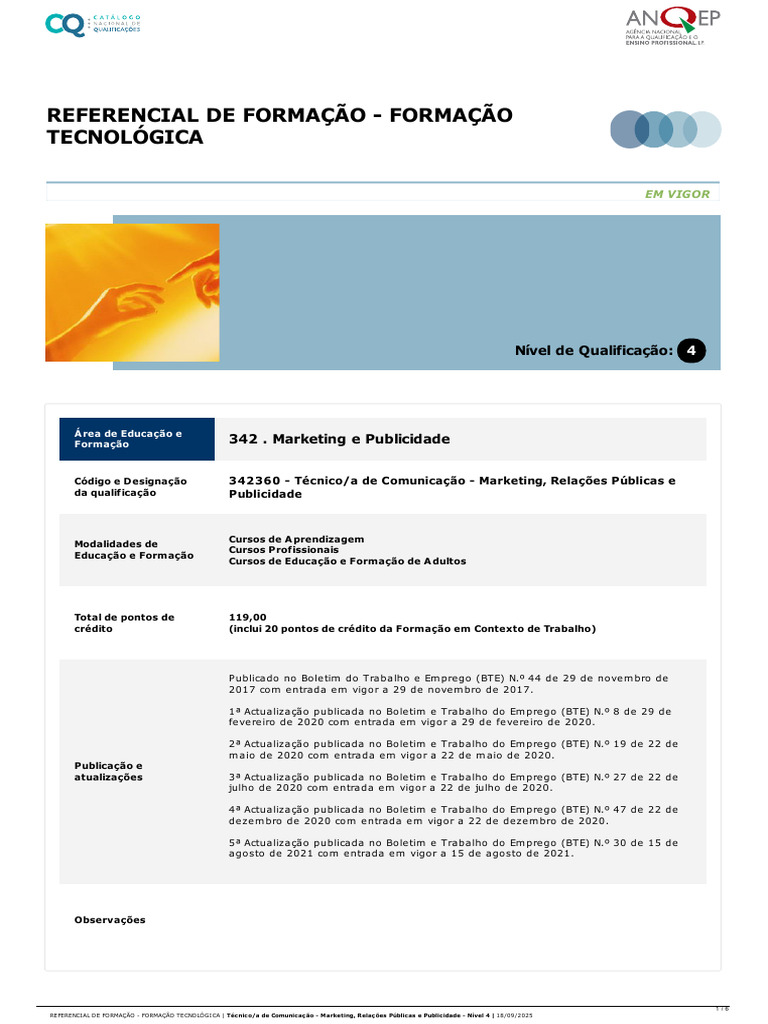 Referencial de Formação Tecnológica - TEC | PDF | Publicidade | Gestão ...