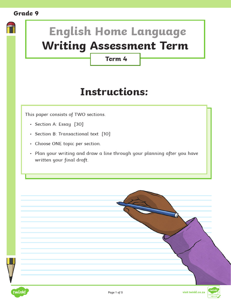 Za HL 1751214340 Grade 9 English Home Language Writing Assessment Term