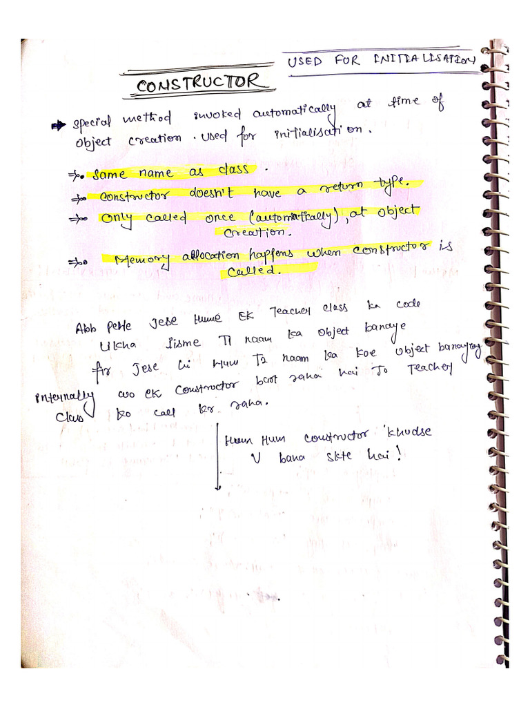 Oops Constructor Notes | PDF