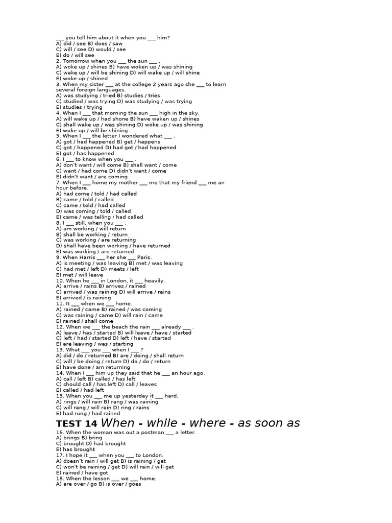 English Grammar: When and While Exercises | PDF