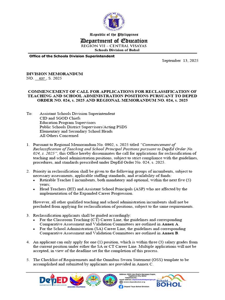 Teacher Reclassification Guidelines 2025 | PDF | Teachers | Pedagogy