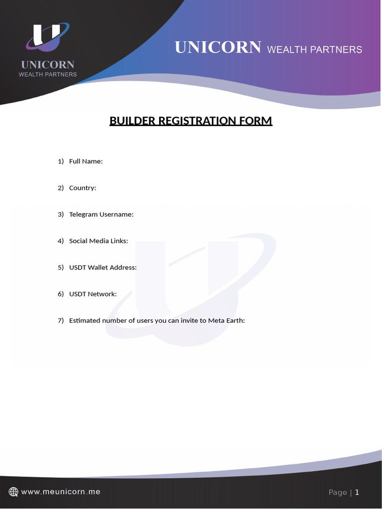 Unicorn Builder Registration Form | PDF