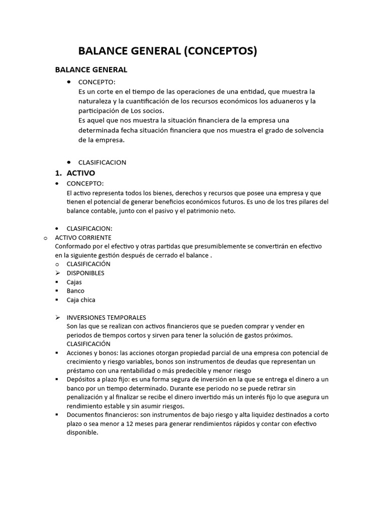 Conceptos Clave del Balance General | PDF | Hoja de balance | Business