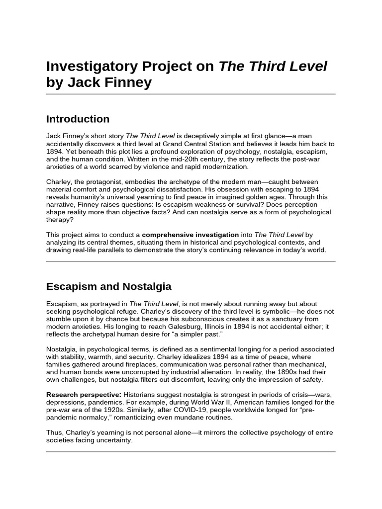 Analyzing Nostalgia in The Third Level | PDF | Imagination | Reality