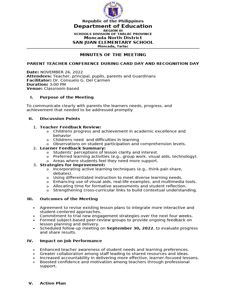 Minutes School Staff Lesson Plan Review Using Teacher and Learner ...