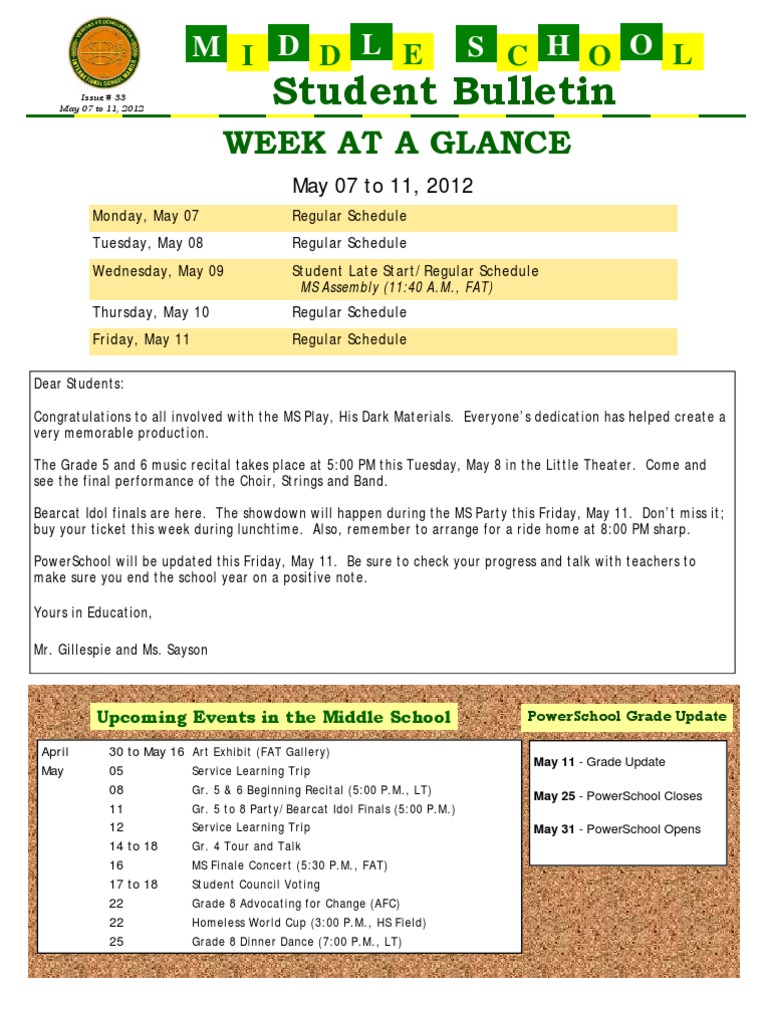Student Bulletin: Week at A Glance | PDF | Computing And Information ...