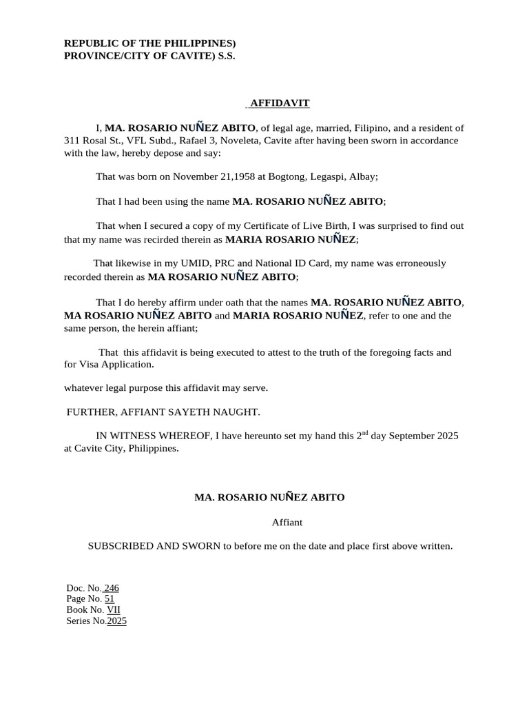 Affidavit of Name Clarification | PDF