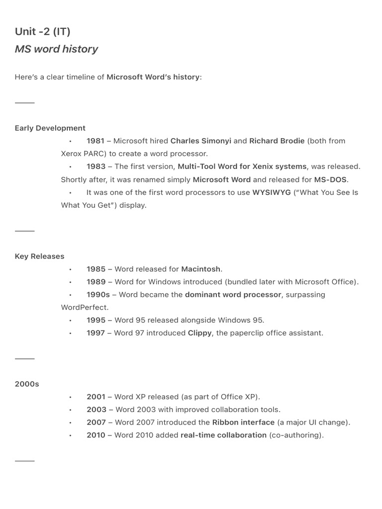 Microsoft Word: History & Document Management | PDF | Microsoft Word ...