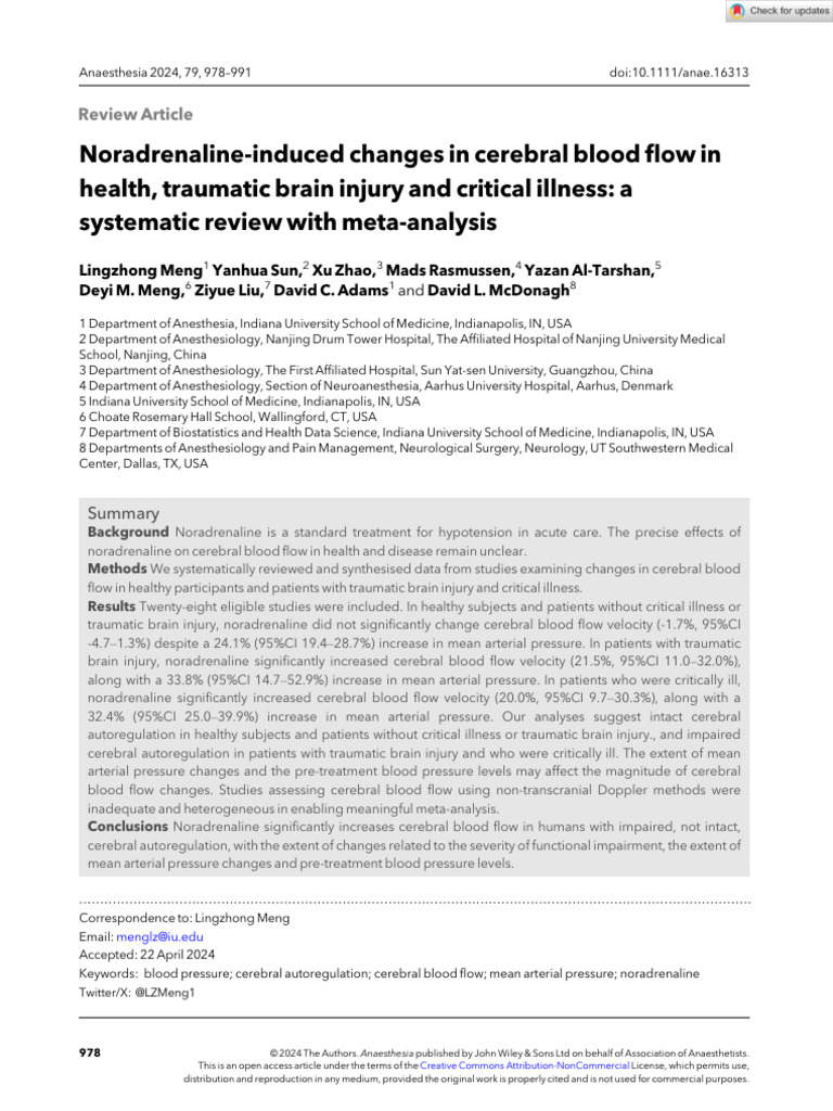 Noradrenaline Induced Changes in Cerebral Blood Flow | PDF | Traumatic ...