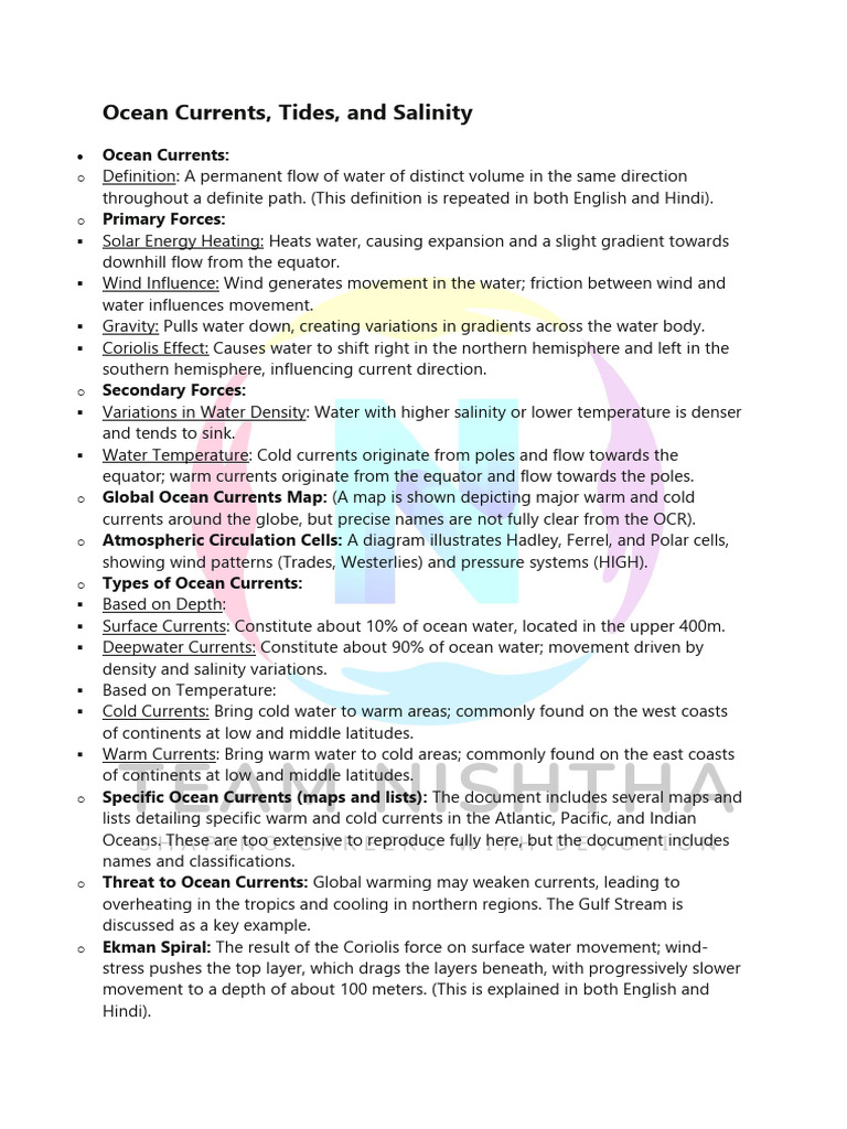 Ocean Currents, Tides, and Salinity Explained | PDF | Atmospheric ...