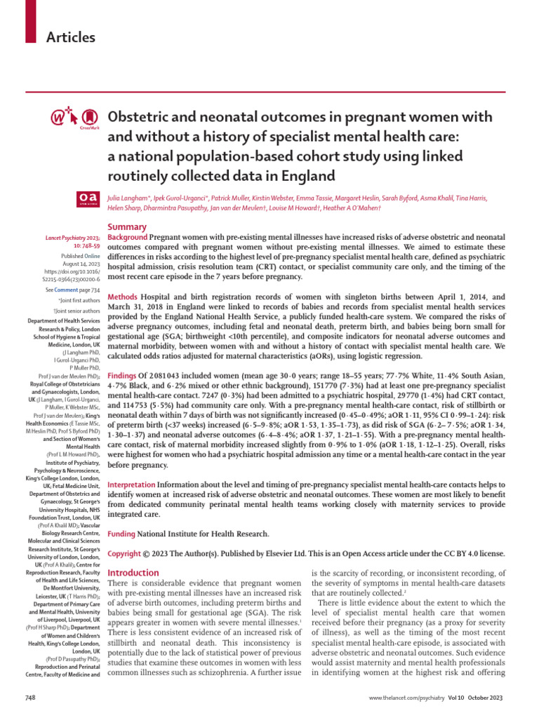 Mental Health Impact on Pregnancy Outcomes | PDF | Pregnancy | Women's ...