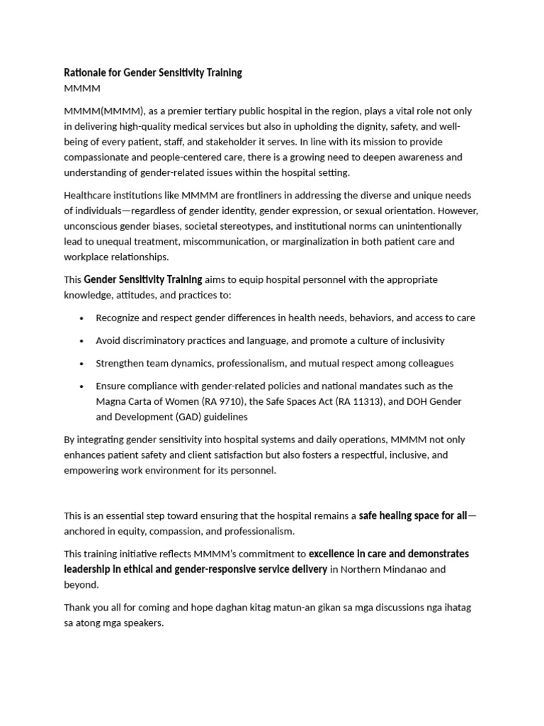 Gender Sensitivity Training Rationale | PDF