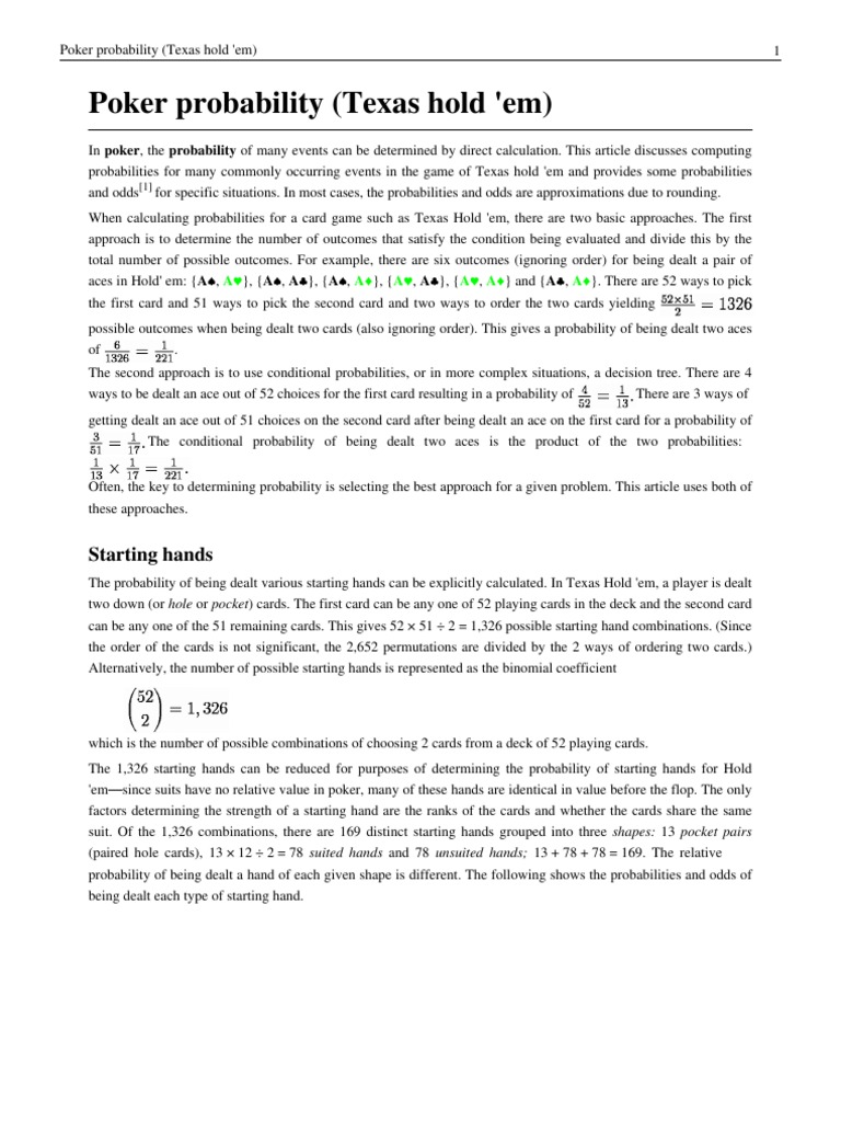 Runner-Runner Straight Odds in Texas Hold'em | PDF | Gaming | Comparing ...
