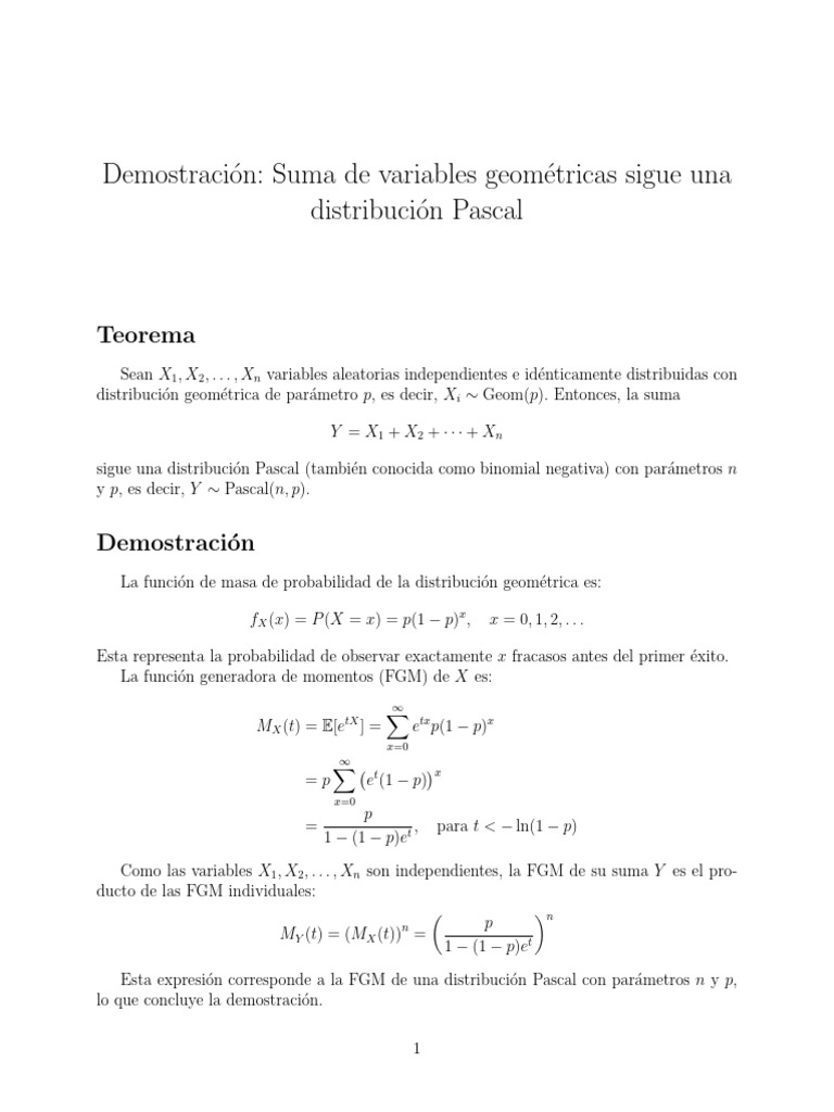 Suma de Variables Geométricas y Pascal | PDF