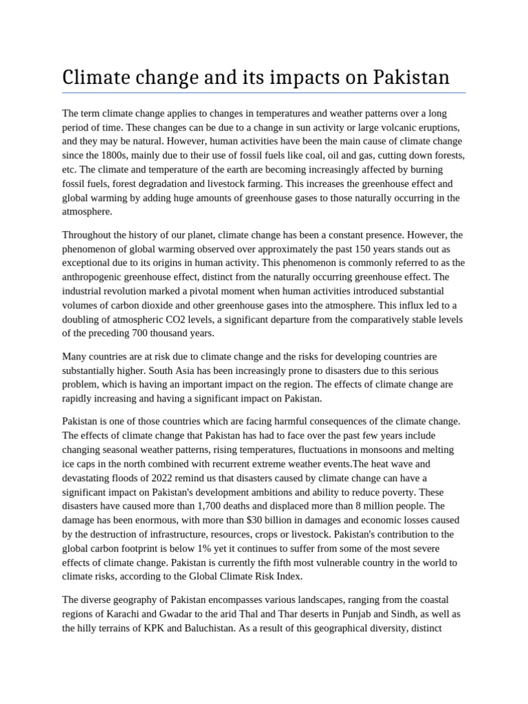 Causes of Climate Change in Pakistan | PDF | Climate Change ...