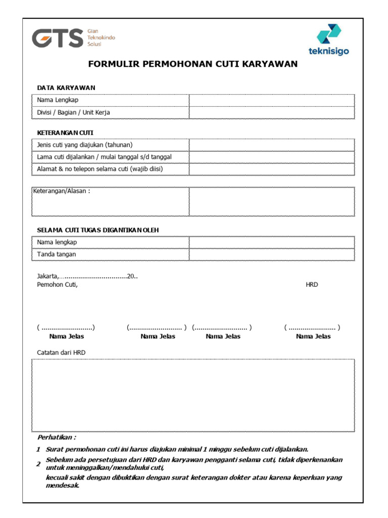 Formulir Permohonan Cuti Karyawan | PDF