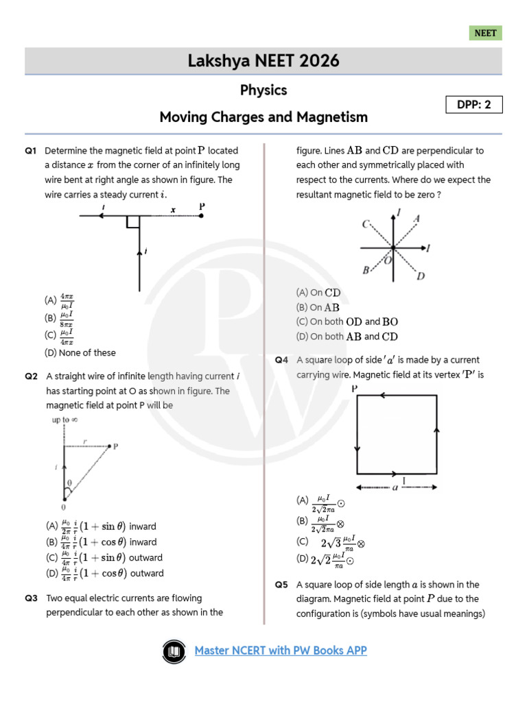 NEET 2026: Magnetic Field Problems | PDF | Magnetic Field | Physical ...
