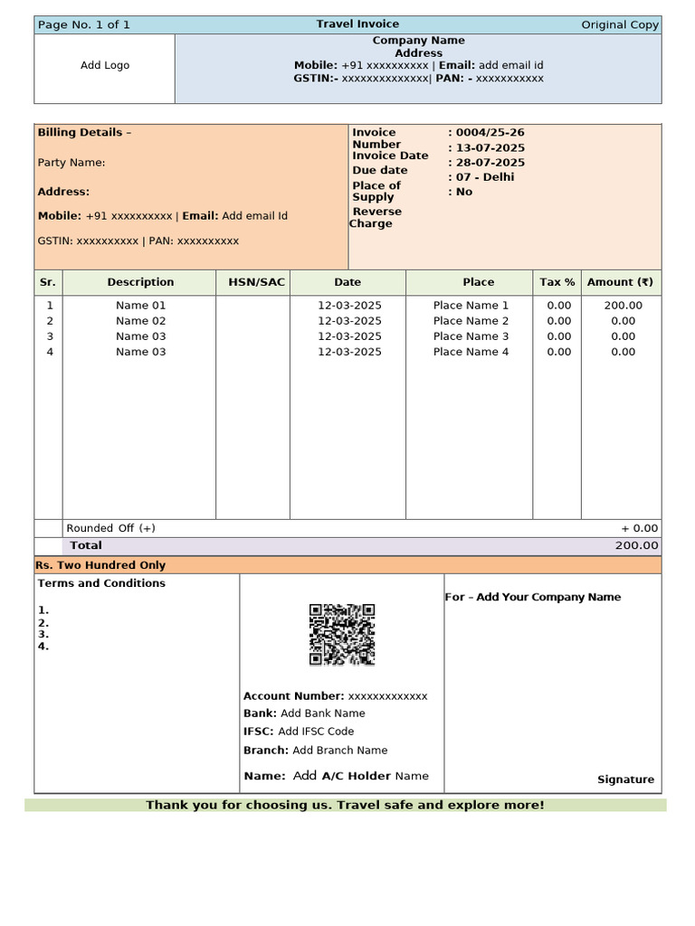 Travel Invoice Template for Businesses | PDF | Invoice