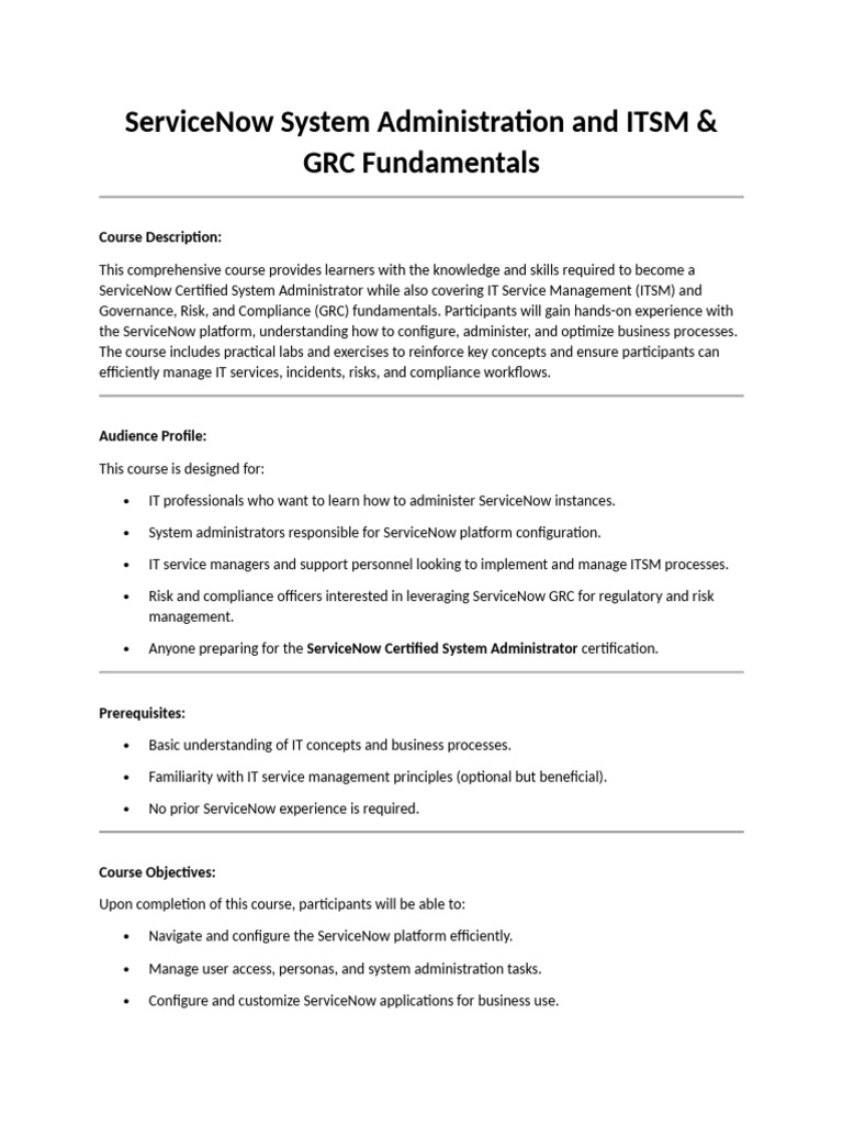 ServiceNow ITSM & GRC Fundamentals Course | PDF | Information ...