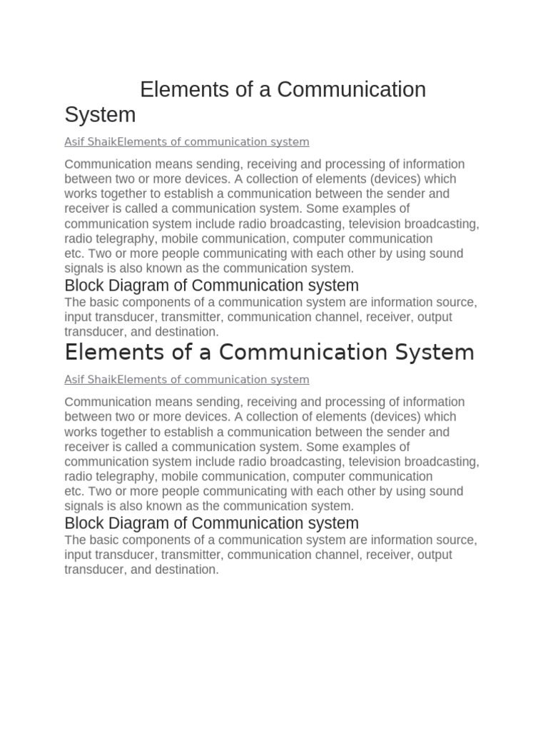Elements of A Communication System | PDF | Transmission Medium ...