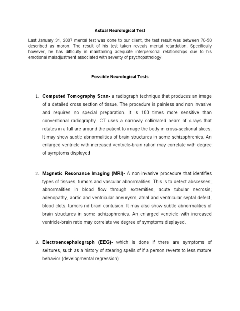 Neurological Testing Overview and Methods | PDF | Radiography | Ct Scan