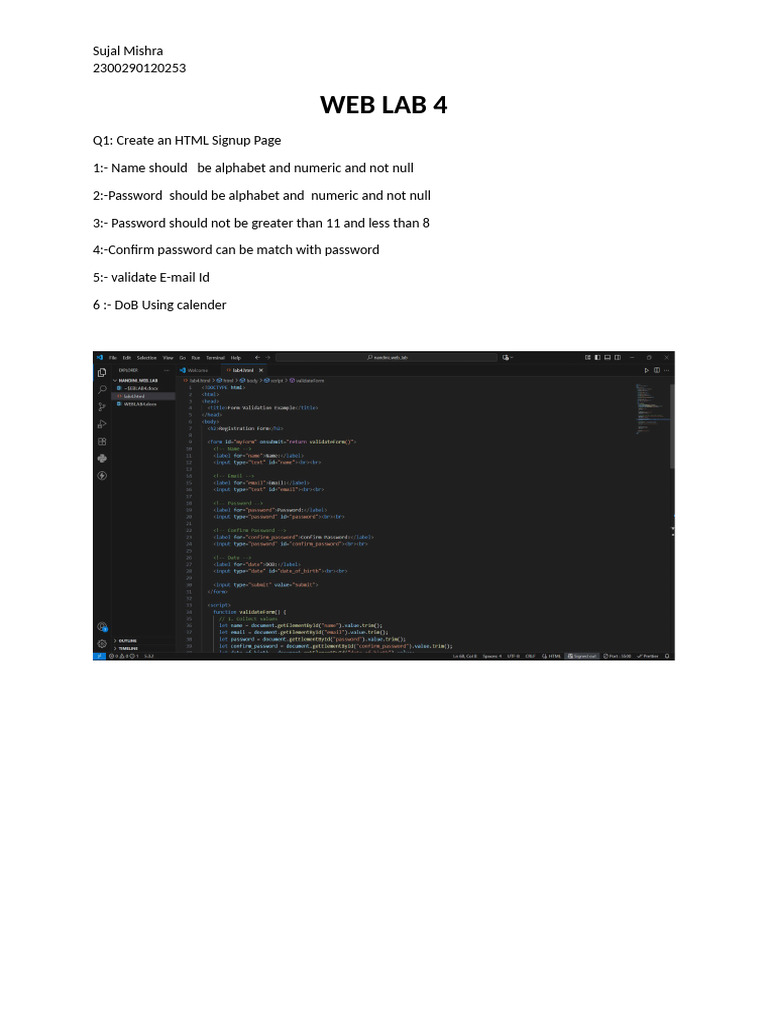 HTML Signup Page and JavaScript Tasks | PDF