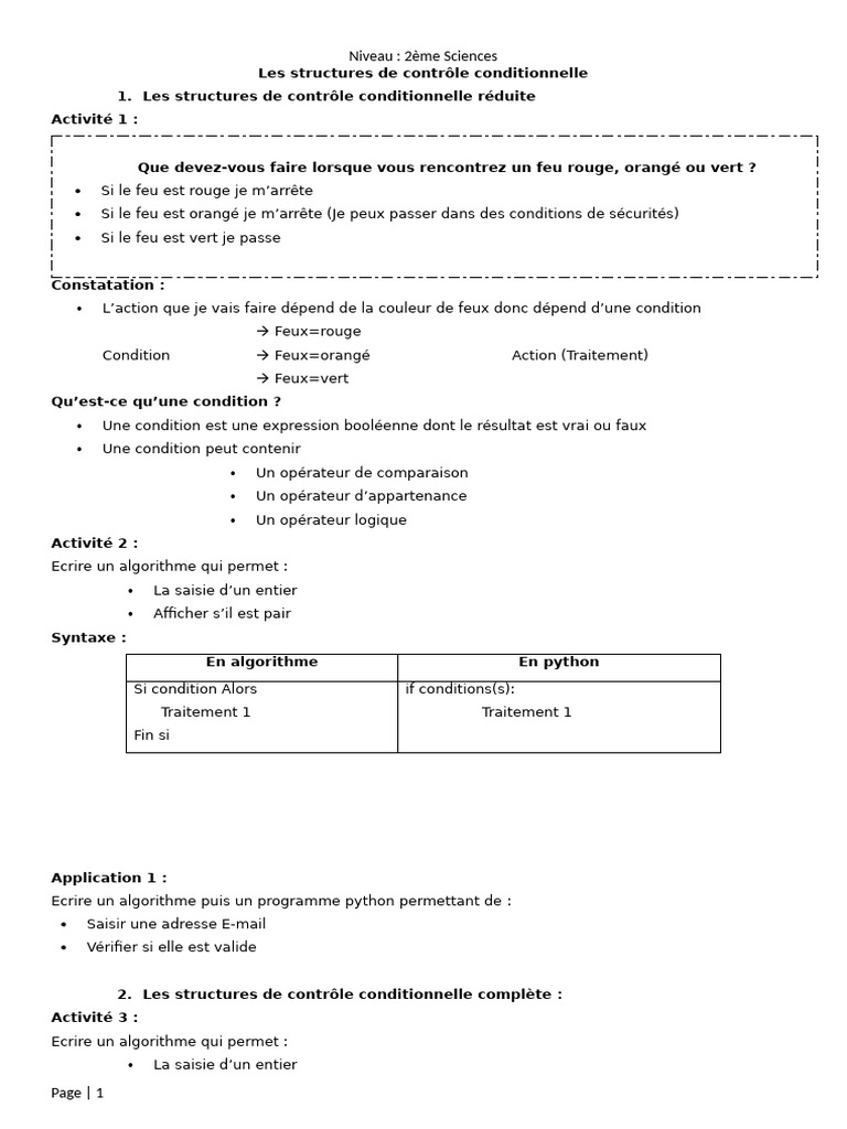 Structures de contrôle conditionnelle en Python | PDF | Structure de ...