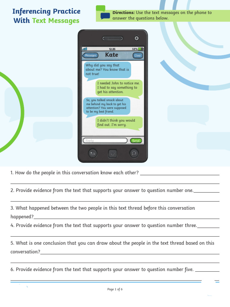 Color Inferencing Practice With Text Messages For 6th-8th Grade | PDF