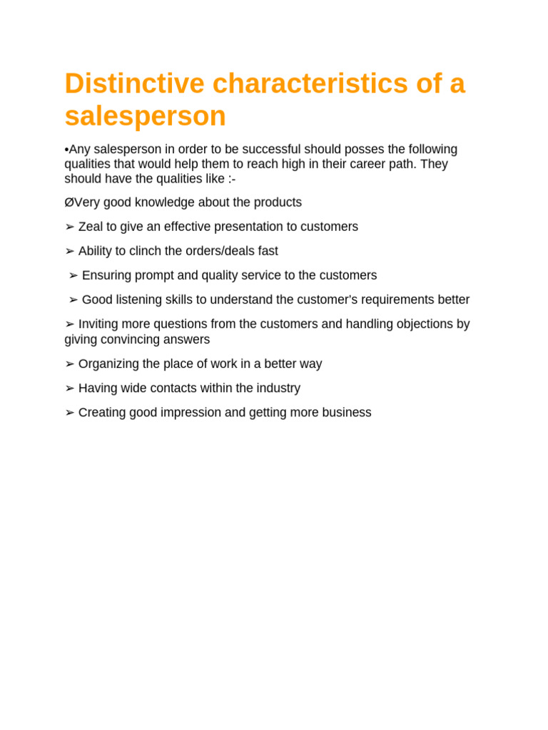 Distinctive Characteristics of A Salesperson | PDF