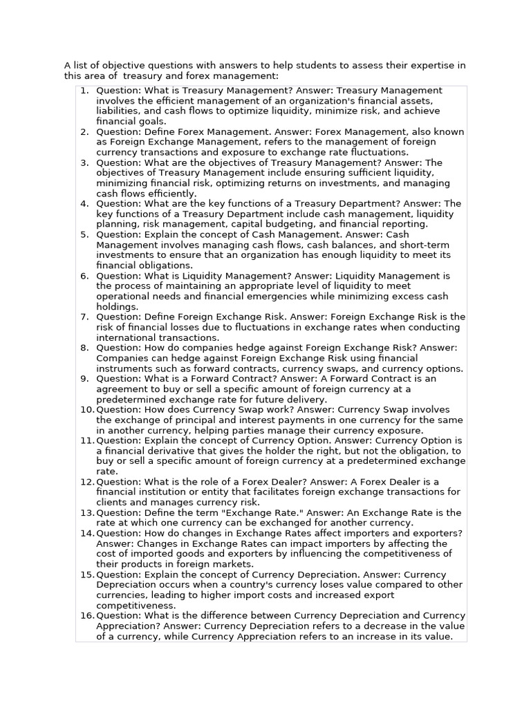 Interview Questions Treasury and Forex Management | PDF | Foreign ...