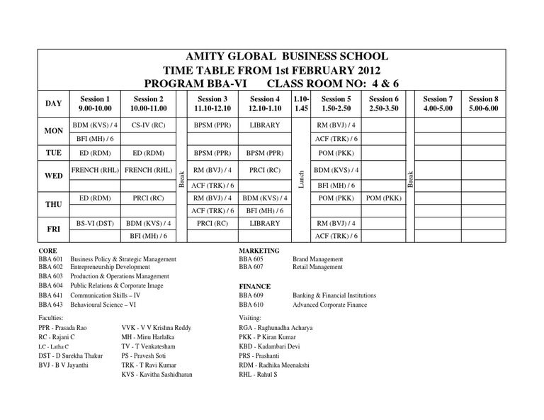 BBA-VI Class Schedule February 2012 | PDF