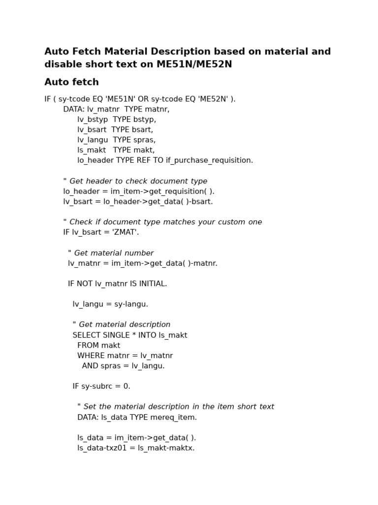 Auto Fetch Material Description Based On Material and Disable Short ...