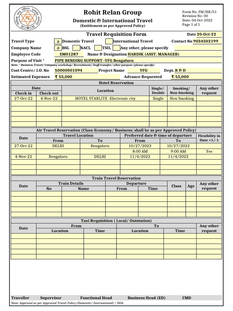 Travel Requisition Form Template | PDF