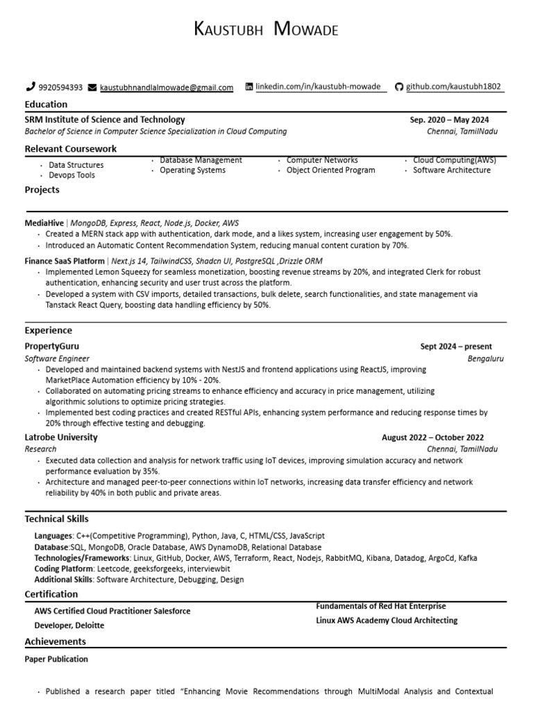 Cloud Computing & Software Engineering Resume | PDF | Computer ...