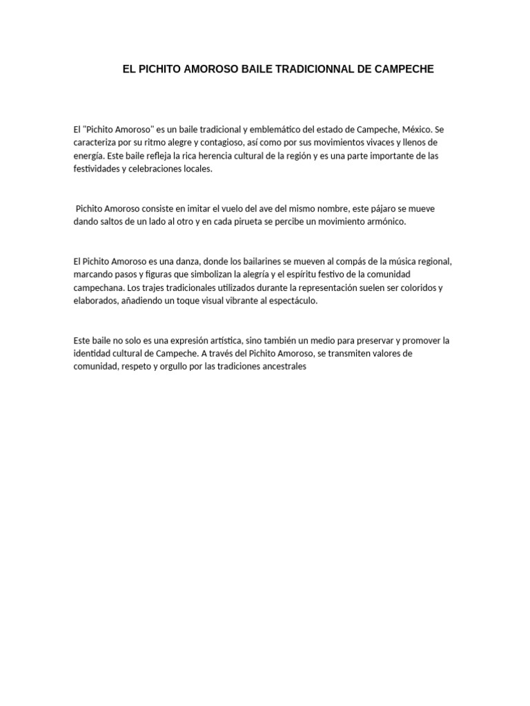 Pichito Amoroso: Baile Tradicional de Campeche | PDF