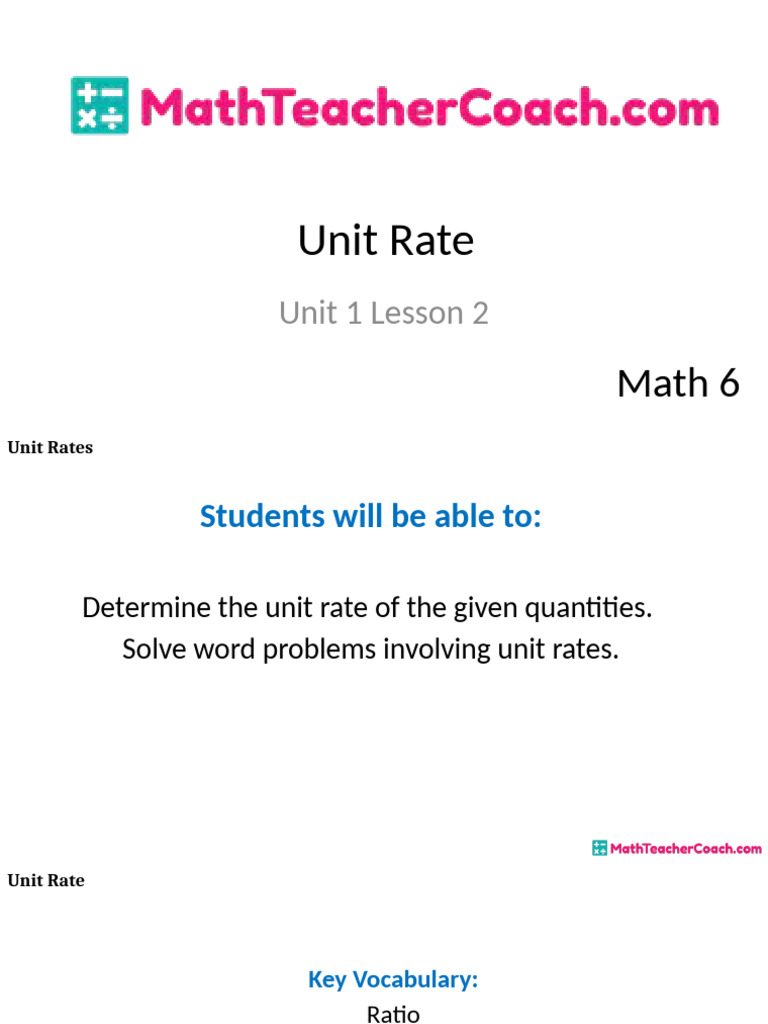 Understanding Unit Rates in Math 6 | PDF | Ratio | Arithmetic