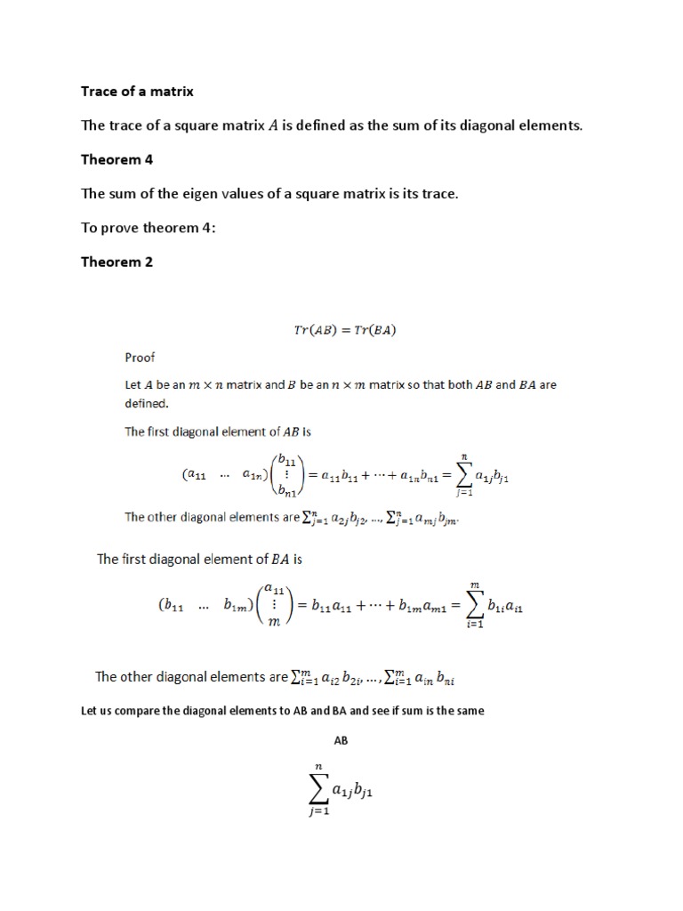 The Sum of The Eigenvalues of A Square Matrix Is Its Trace | PDF ...