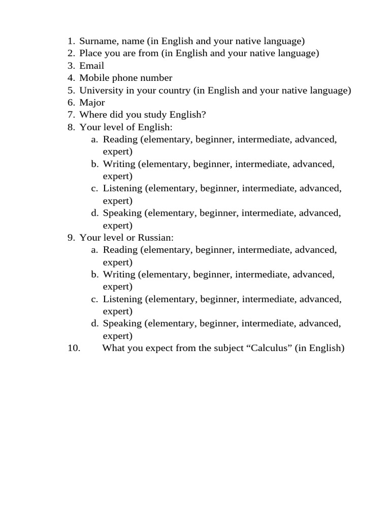 Questionnaire 1 | PDF