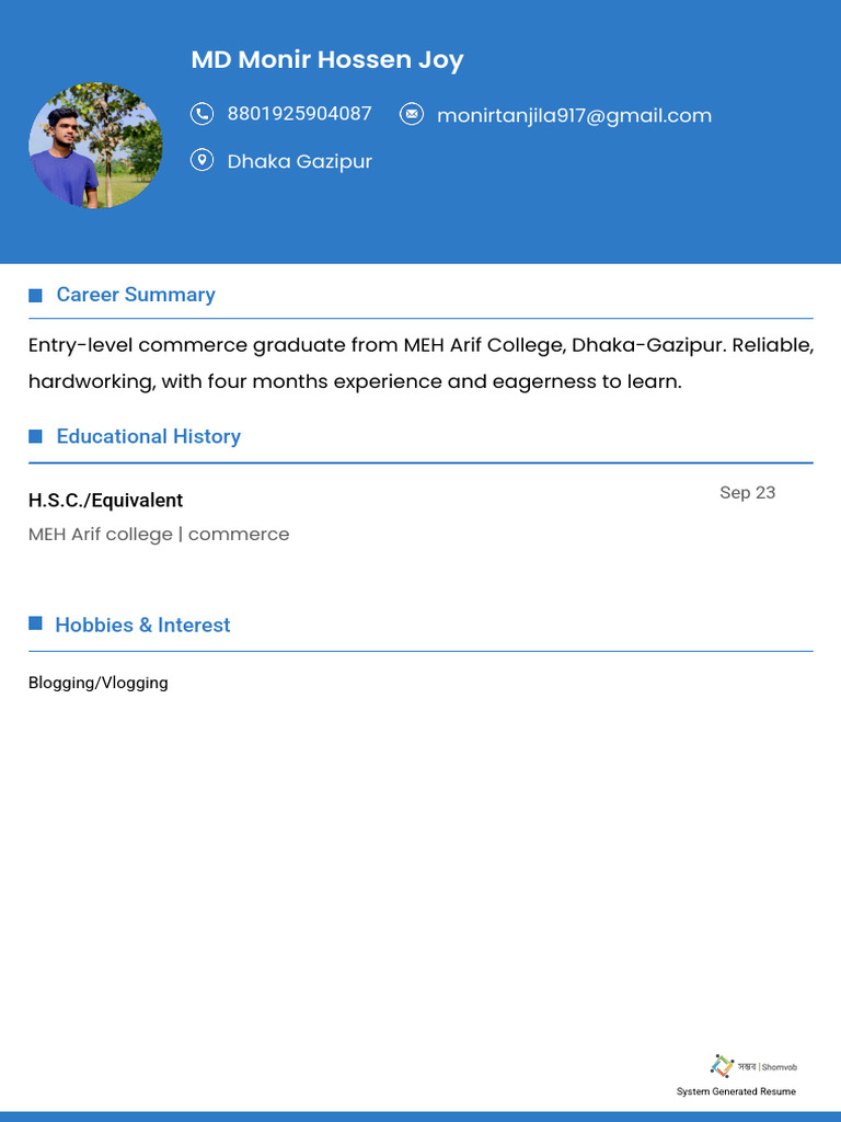 Created CV MD Monir Hossen Joy | PDF