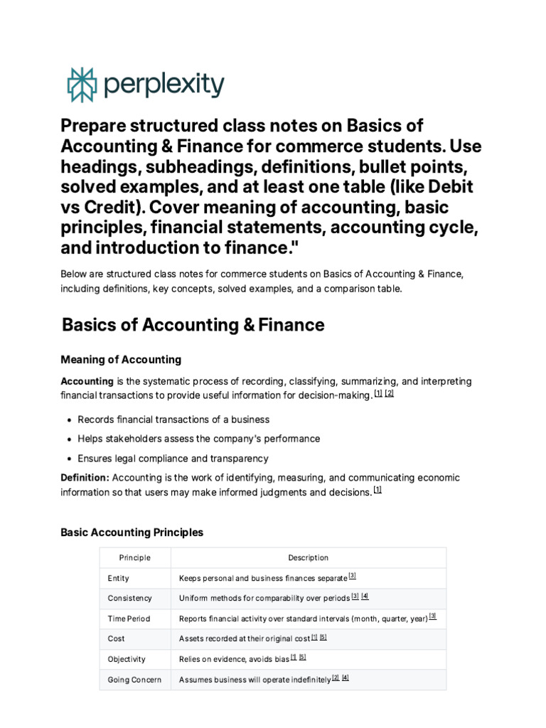 Basics of Accounting & Finance Notes | PDF | Debits And Credits ...