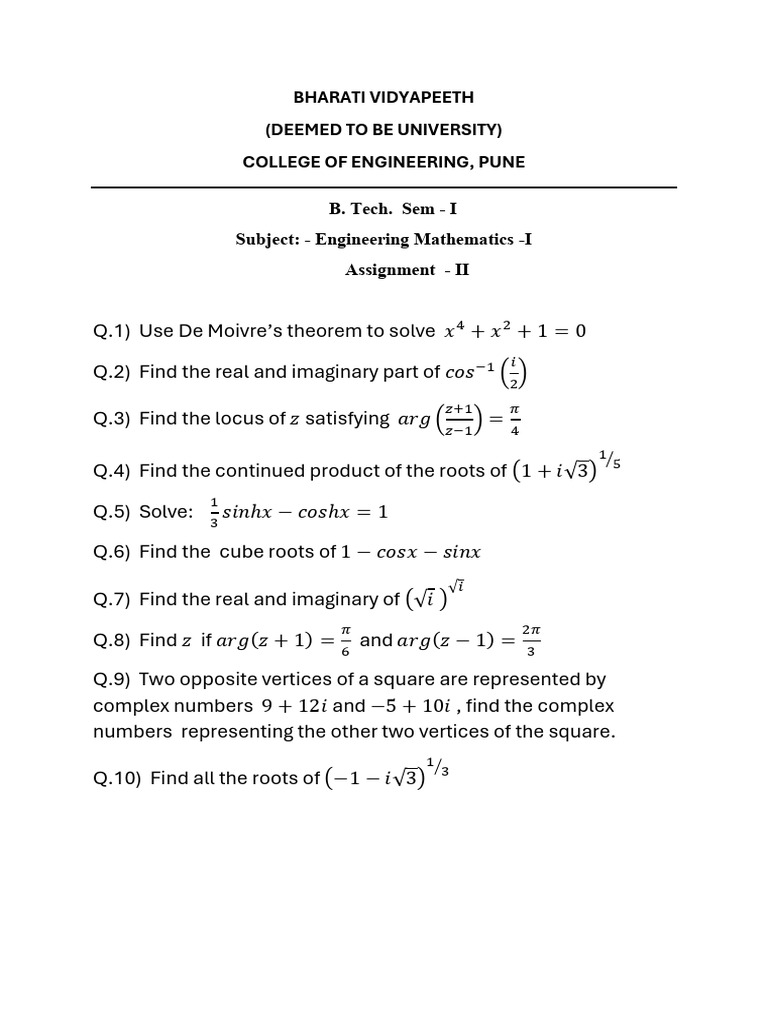 Engineering Mathematics I Assignment | PDF